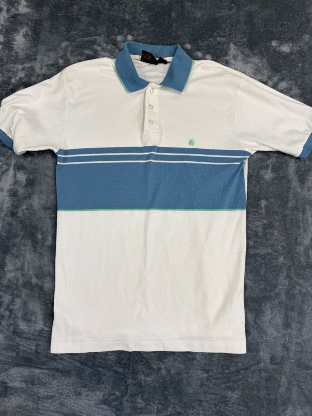 Unicorn Mens White & Blue Striped Polo Shirt M Cotton Blend